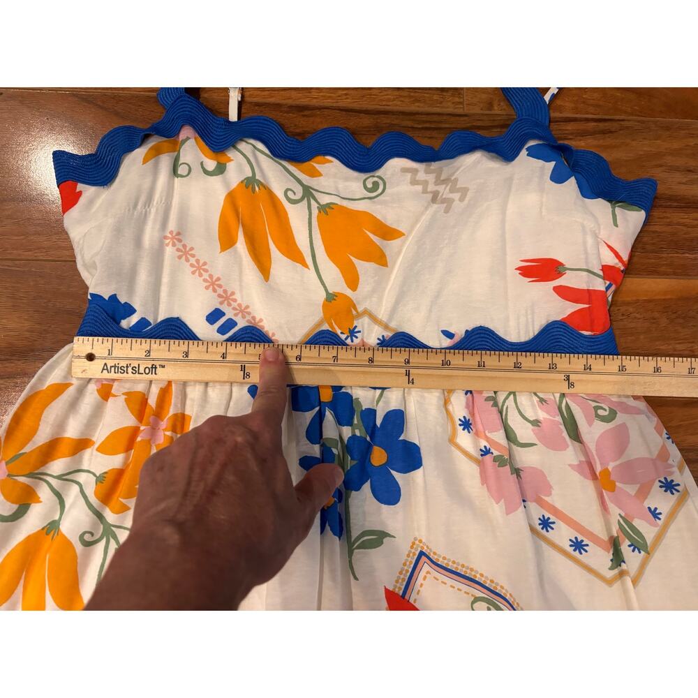 Blu Pepper women’s large white maxi sun dress with floral print blue trim NWT - Picture 9 of 11